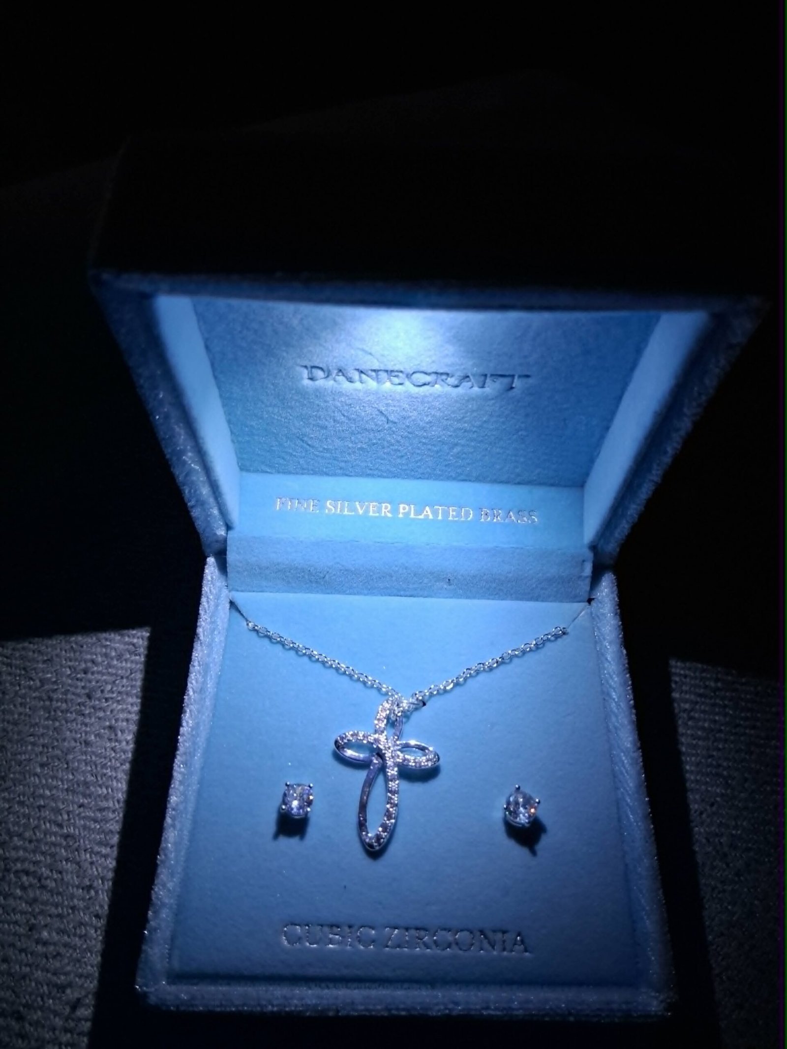 DANECRAFT Fine Silver-Plated Cross Necklace & Cubic Zirconia Earrings Set - Image 2