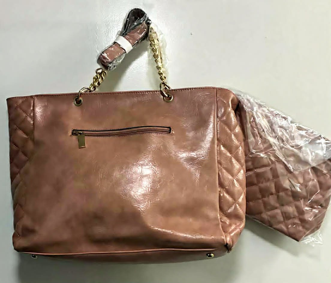 3-in-1 Coral Colored Quilted Travel Tote Bag includes Make-up bag & Coin Pouch - Image 2