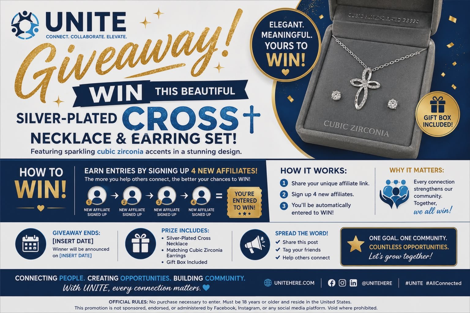 DANECRAFT Fine Silver-Plated Cross Necklace & Cubic Zirconia Earrings Set - Image 3