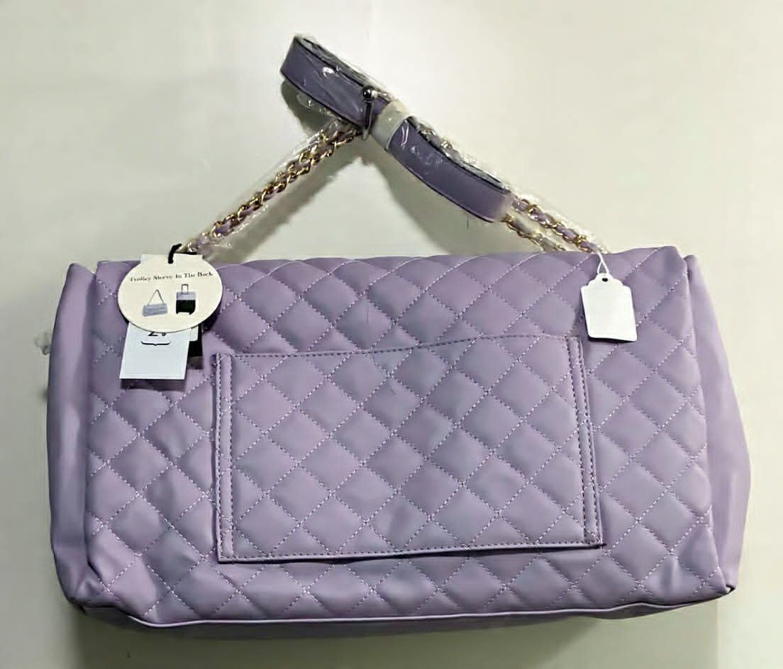 Rhinestone Billion Quilt Patterned Travel Tote with Trolly Sleeve-Lavender - Image 2
