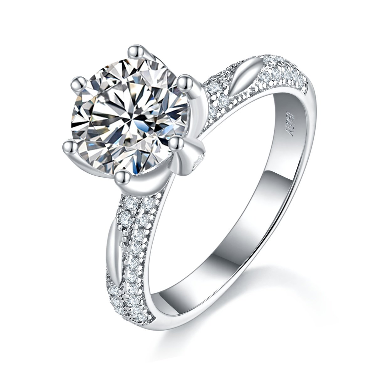 Sterling Silver 2ct Round Moissanite Ring
