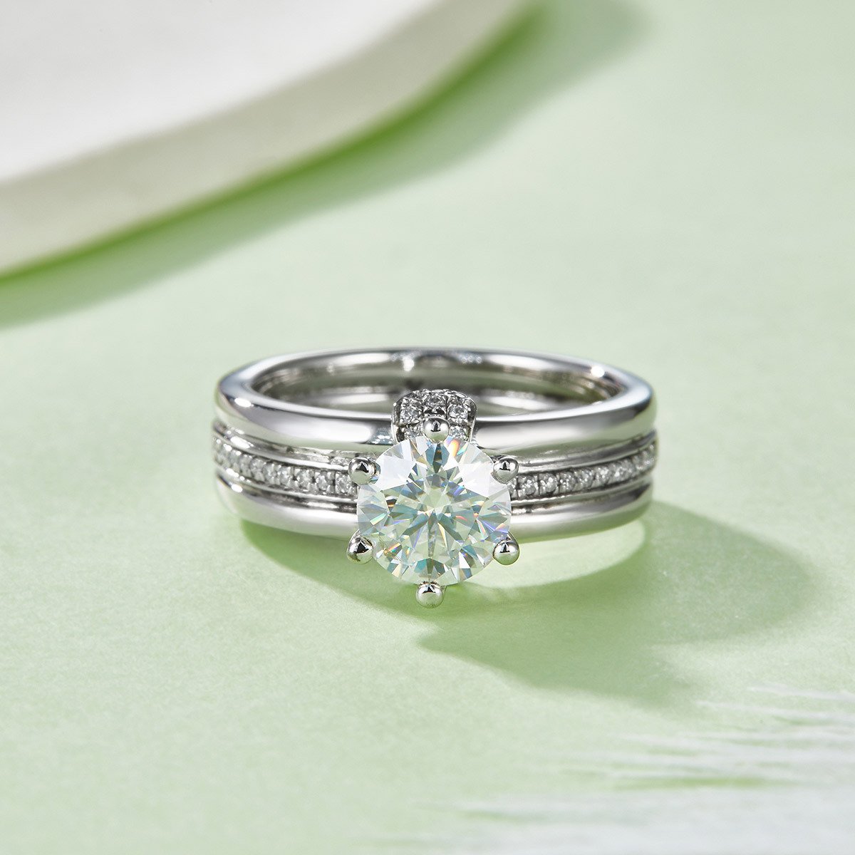 Sterling Silver 1ct Moissanite Ring Set - Image 2