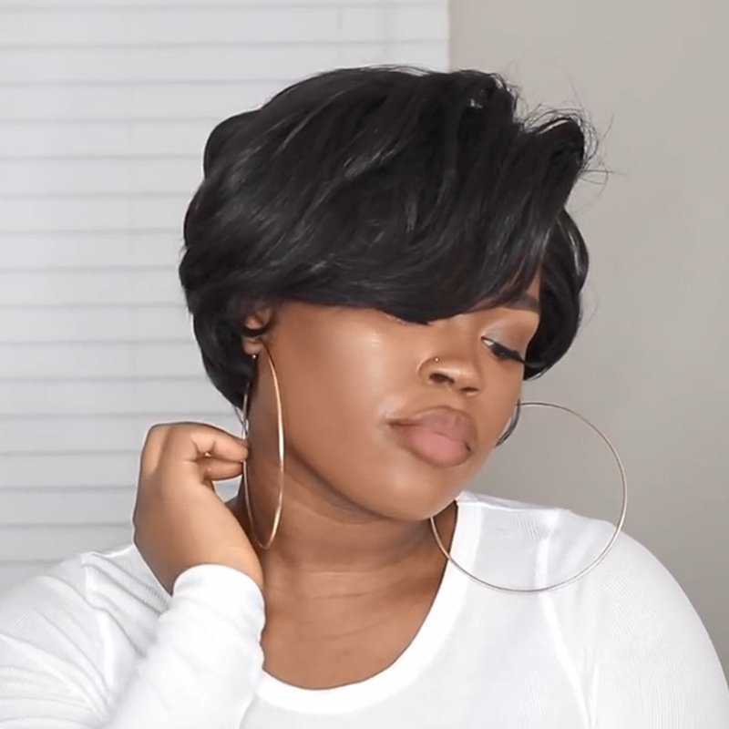 Black Bob Micro Curl Short Hair Wig - Image 3