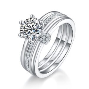 Sterling Silver 1ct Moissanite Ring Set