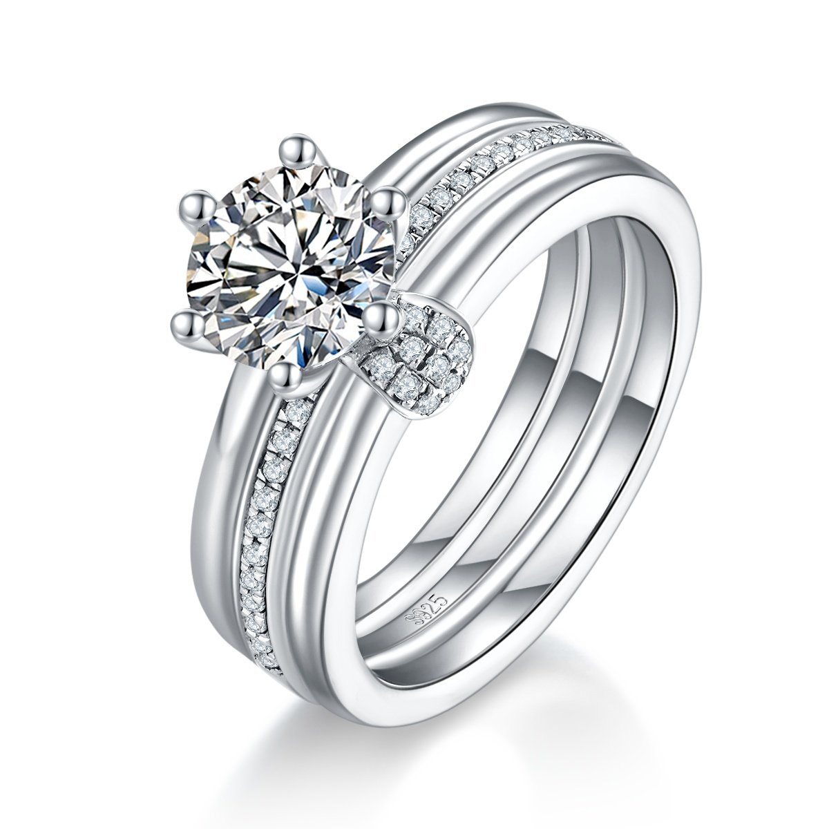 Sterling Silver 1ct Moissanite Ring Set