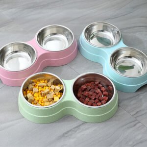Double Pet Bowls Food & Water Feeder Stainless Steel