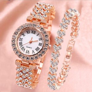 Diamond-Encrusted Womens Watch & Bracelet Set