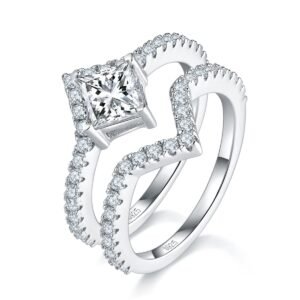 Princess Cut Moissanite Engagement Ring Set