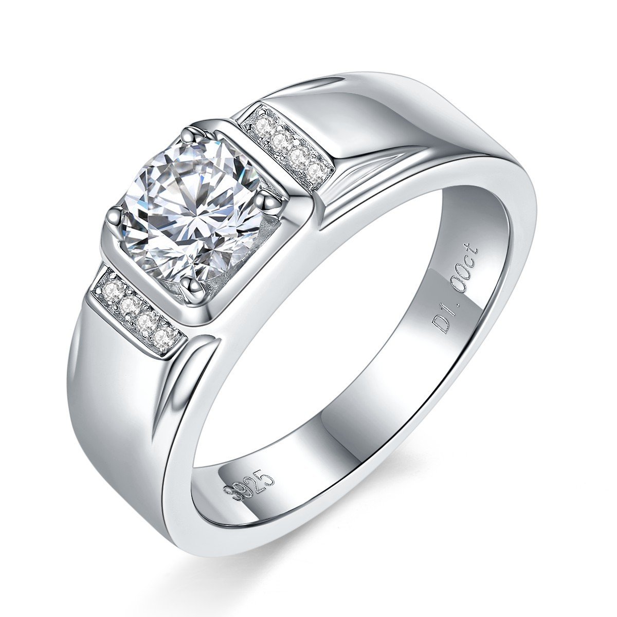 S925 Sterling Silver 1ct Moissanite Men's Ring